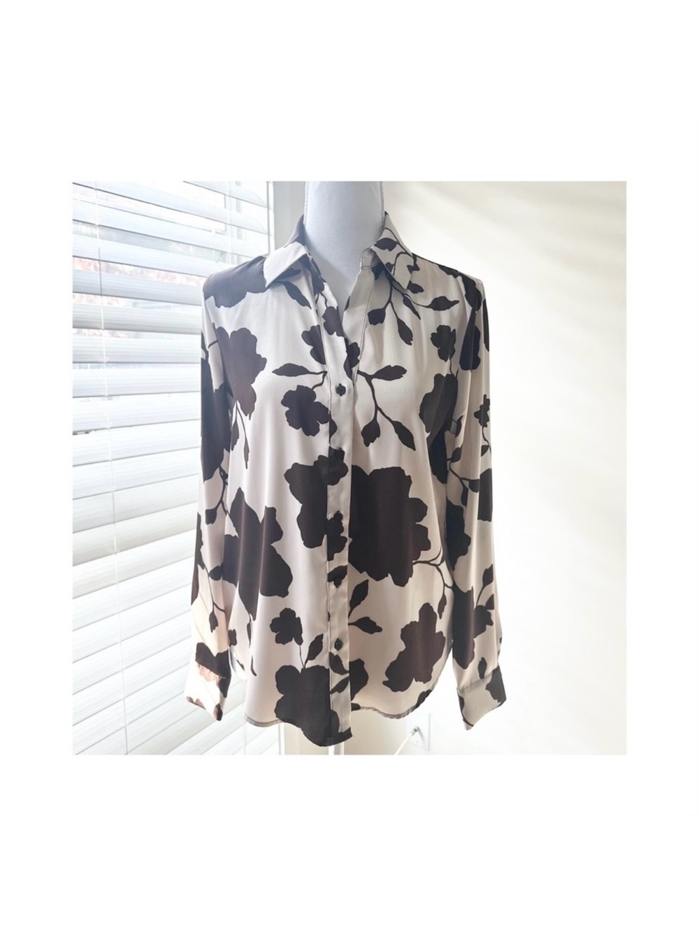 Women's Cream Floral Button-Up Blouse
